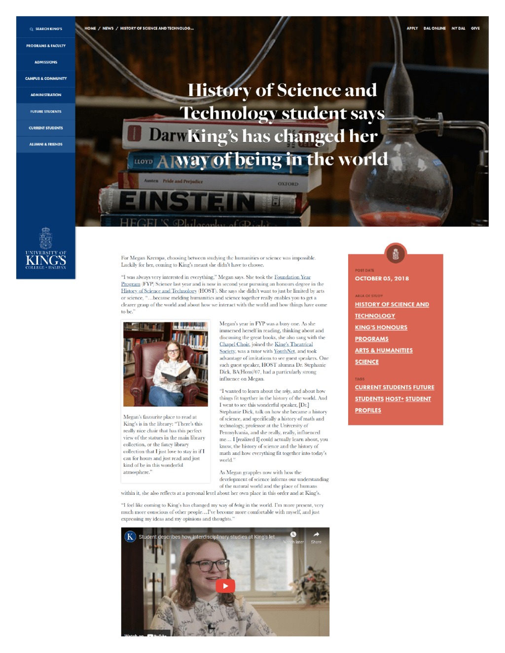 History of Science and Technology student says King’s has changed her way of being in the&nbsp;world