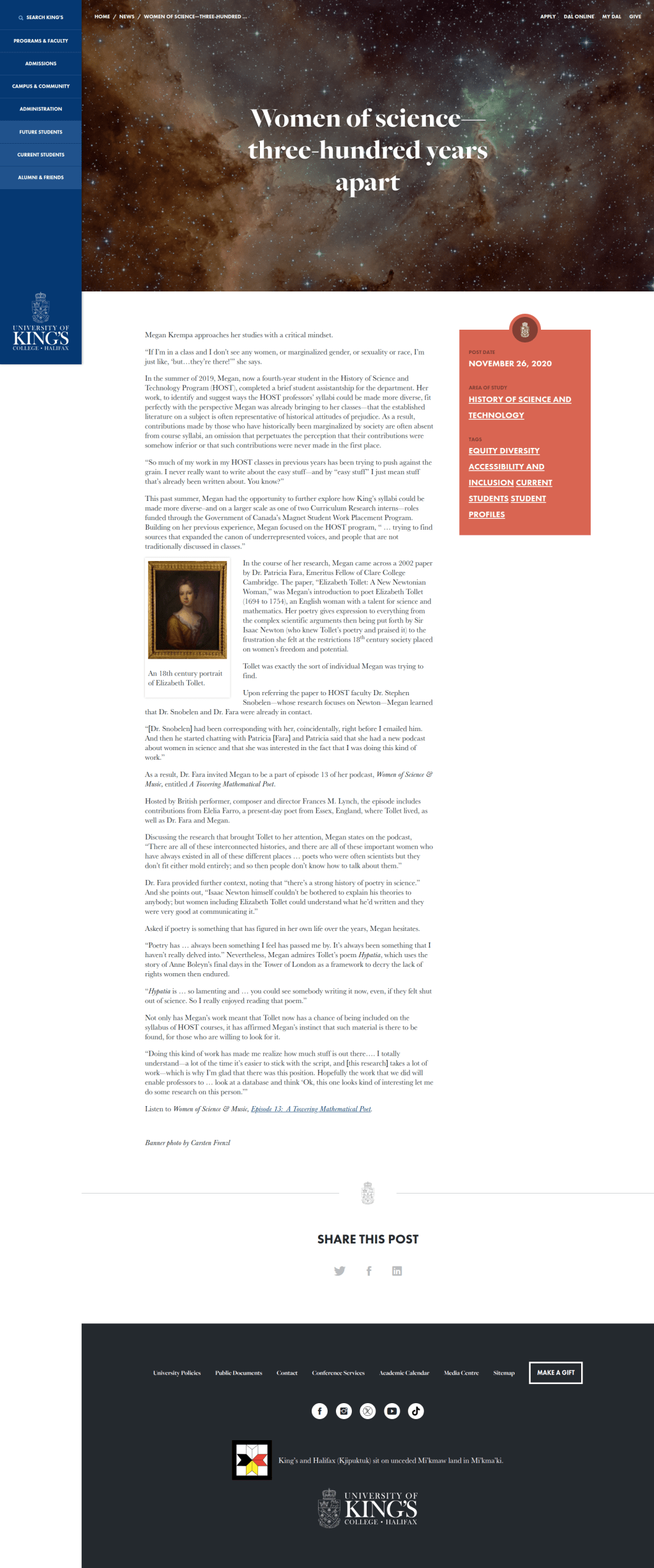 Women of science—three-hundred years&nbsp;apart